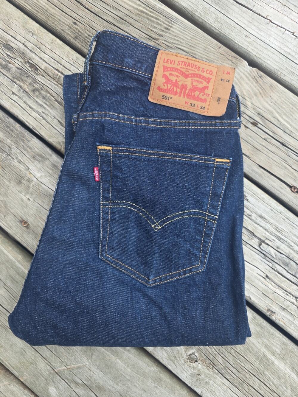 Levi's 501 Men's Jeans Button Fly Straight Leg W33 L34 Original Fit Blue Denim
